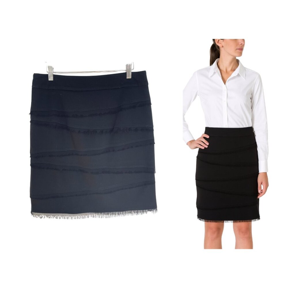 White House Black Market Skirt Women 6 Black Tailored Pencil Ruffled Stretch